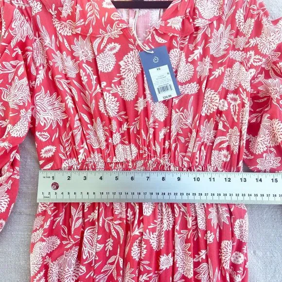 Universal Thread Women’s Red/White Floral V-Neck Long Sleeve Ruffled dress, XS - Picture 4 of 5